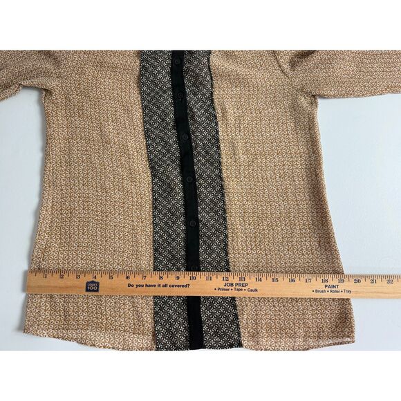 Ann Taylor LOFT Women's Long Sleeve Button Front Blouse Tan Black Print Size XS - Picture 8 of 11